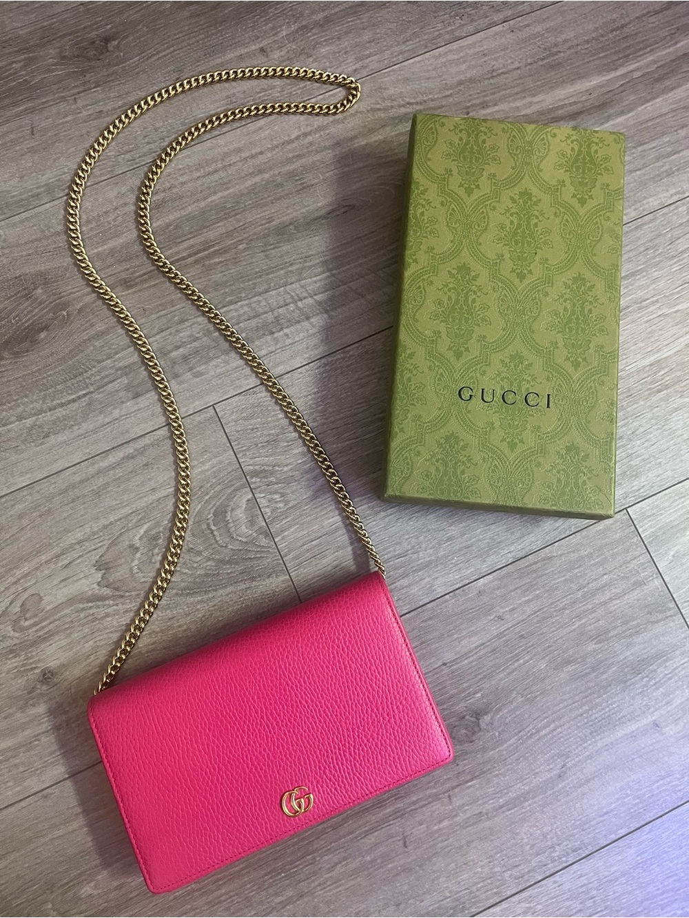 Gucci GG Marmont Pink Pebbled Leather Wallet on Chain + Packaging - Picture 5 of 14